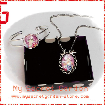 PriPara プリパラ Prism Paradise Laala Manaka Anime Cabochon Necklace and Bracelet Set PriPara プリパラ Prism Paradise Laala Manaka Anime Cabochon Necklace and Bracelet Set